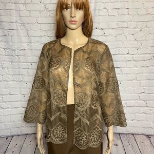 New Chico's Brown Lace Open Front Jacket Bolero Size 2 US L